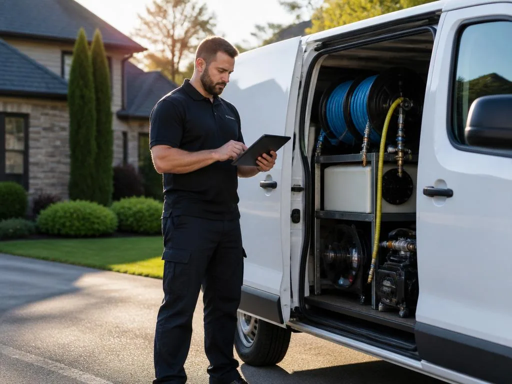 Technician arriving on schedule with a tablet